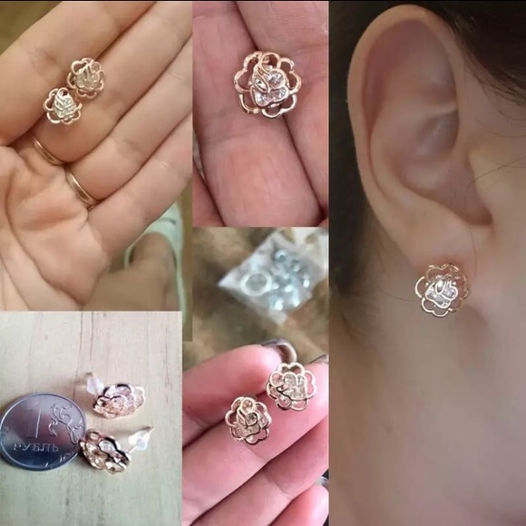 NEW💙💎🌹ROSE💛💗GOLD💗💛COLOR CZ ROSE STUDS🌹💎💙 - Picture 3 of 7